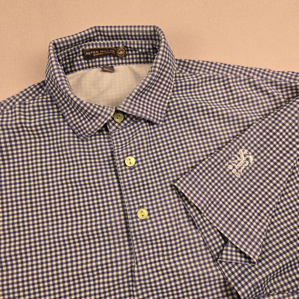 Peter Millar Summer Comfort Polo Small Blue Gingham Chicago Golf Club SR 1923